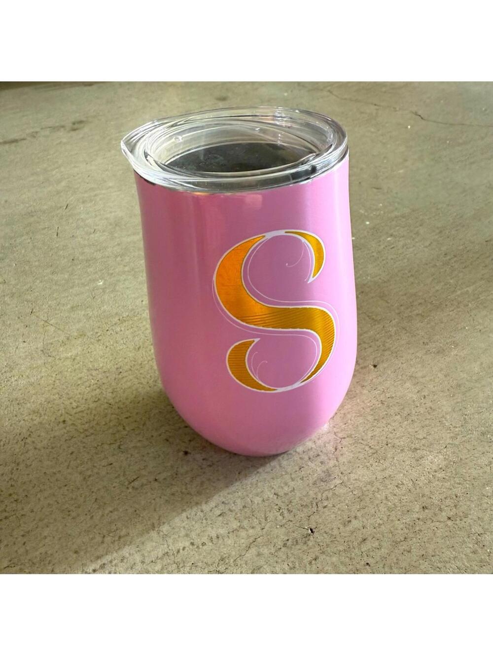 Monogram / Insulated Stainless Steel Tumbler / Pink Letter S